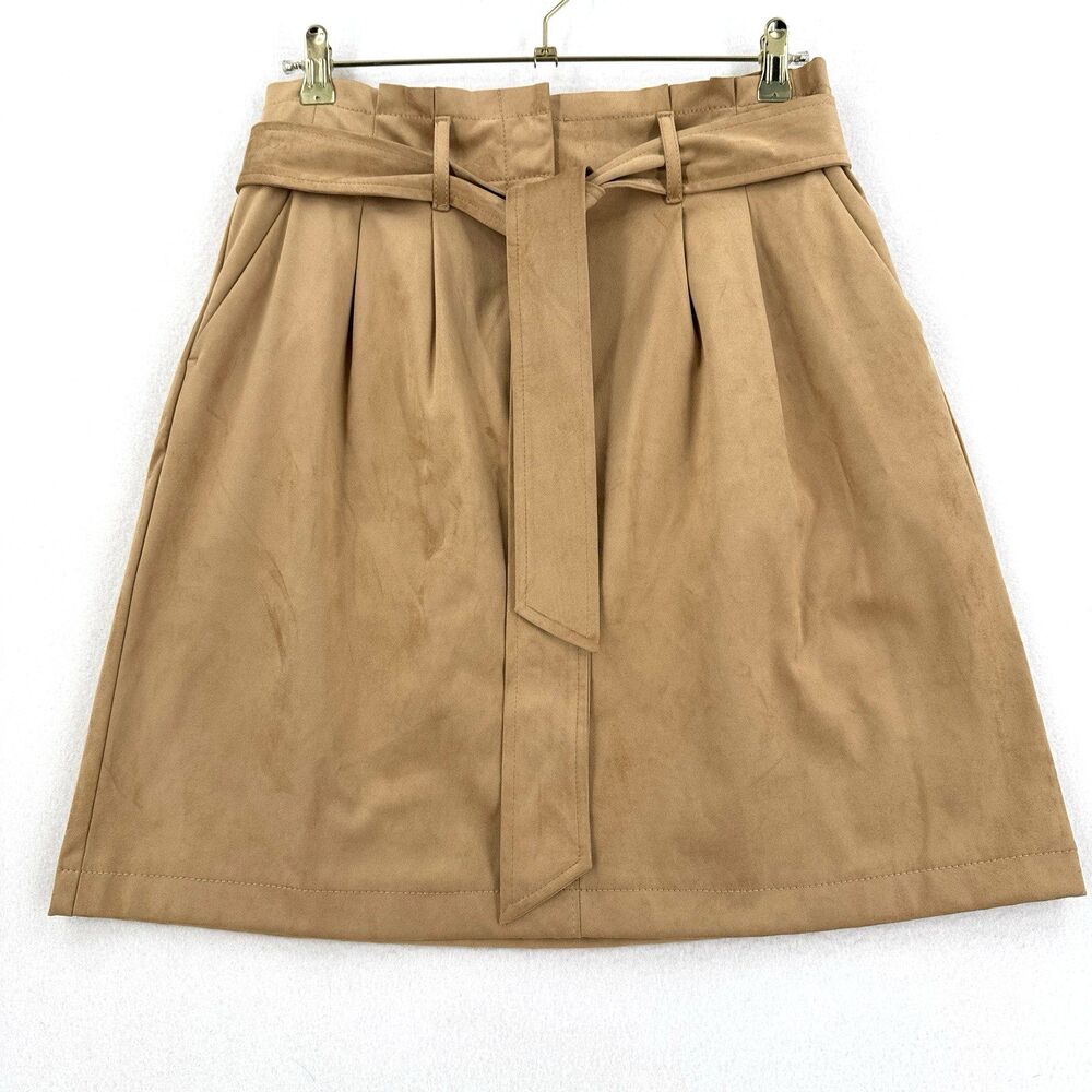 LOFT Skirt Women 10T Tan Faux Suede Paperbag Waist Belted A Line Pleated NWT